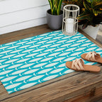 Coastal Fish Minimalist Pattern in Turquoise Aqua Blue Outdoor Rug Gallery Image 2