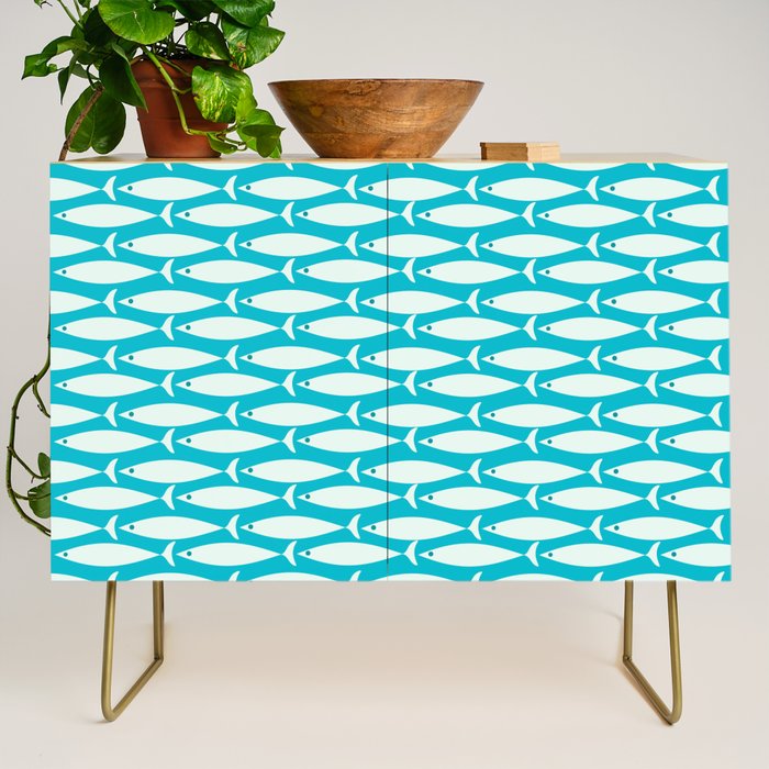 Coastal Fish Minimalist Pattern in Turquoise Aqua Blue Credenza Gallery Image 1