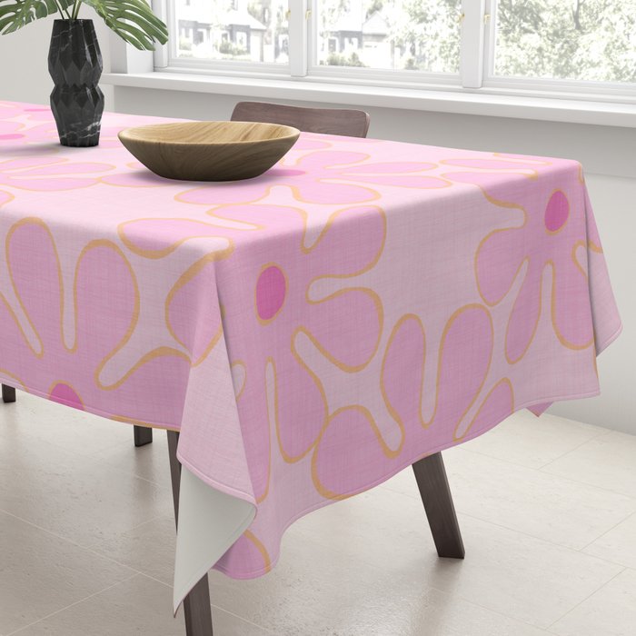 Pink Floral 70s Style Groovy Flowers Tablecloth Gallery Image 3