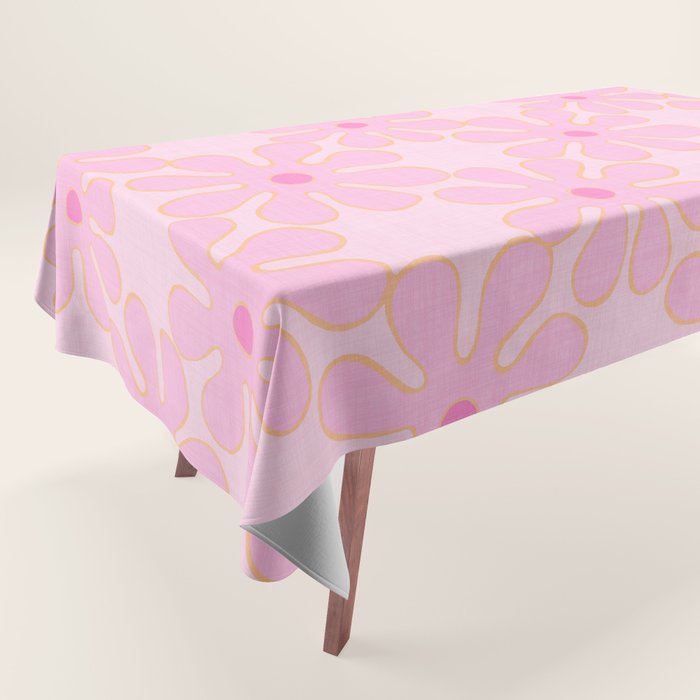 Pink Floral 70s Style Groovy Flowers Tablecloth Gallery Image 1