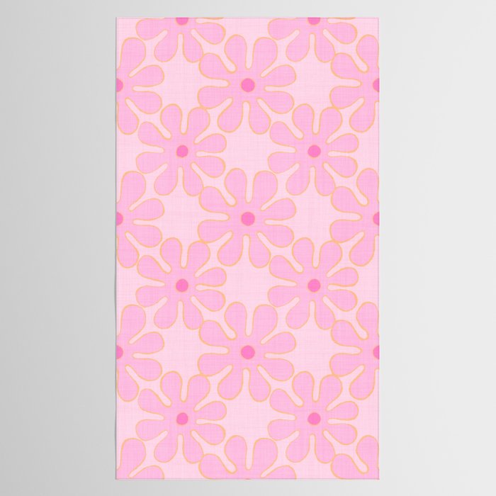 Pink Floral 70s Style Groovy Flowers Tablecloth Gallery Image 2