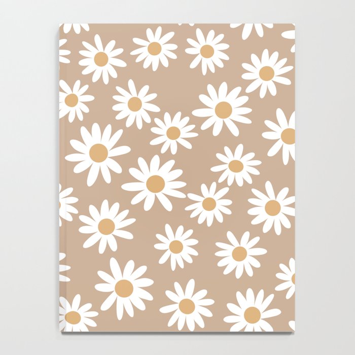 Daisies - daisy floral repeat, daisy flowers, 70s, retro, black, daisy florals camel brown Notebook Gallery Image 4