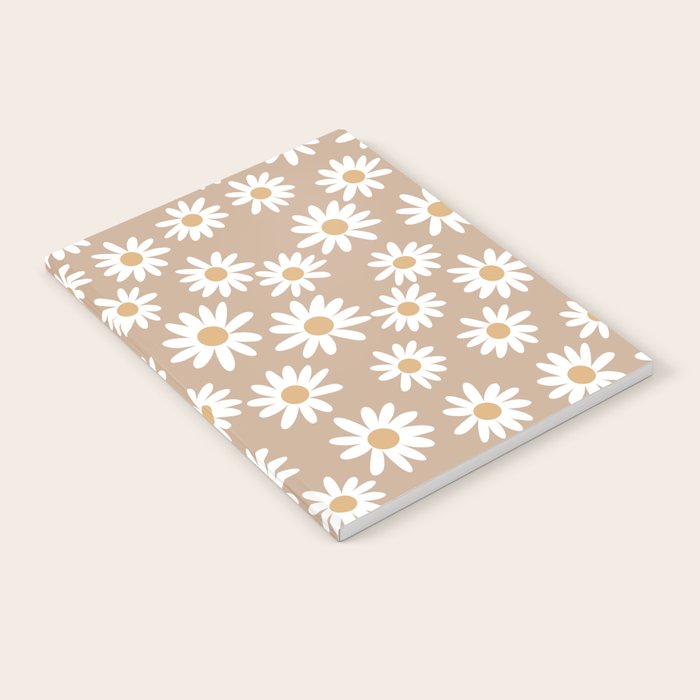 Daisies - daisy floral repeat, daisy flowers, 70s, retro, black, daisy florals camel brown Notebook Gallery Image 2