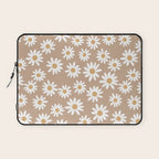 Daisies - daisy floral repeat, daisy flowers, 70s, retro, black, daisy florals camel brown Laptop Sleeve Gallery Image 1