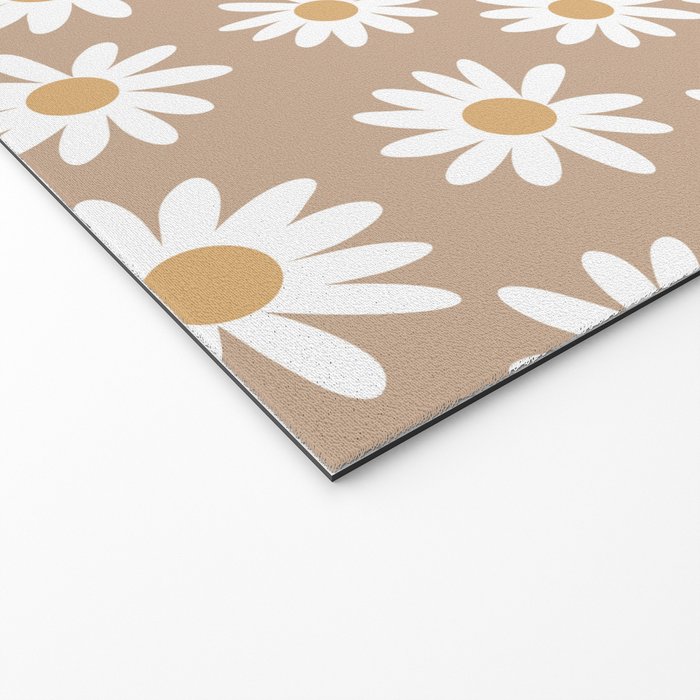 Daisies - daisy floral repeat, daisy flowers, 70s, retro, black, daisy florals camel brown Welcome Mat Gallery Image 2