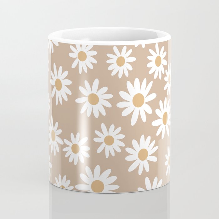 Daisies - daisy floral repeat, daisy flowers, 70s, retro, black, daisy florals camel brown Coffee Mug Gallery Image 4