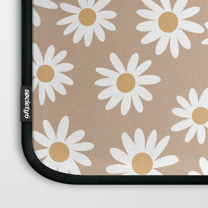 Daisies - daisy floral repeat, daisy flowers, 70s, retro, black, daisy florals camel brown Laptop Sleeve Gallery Image 3