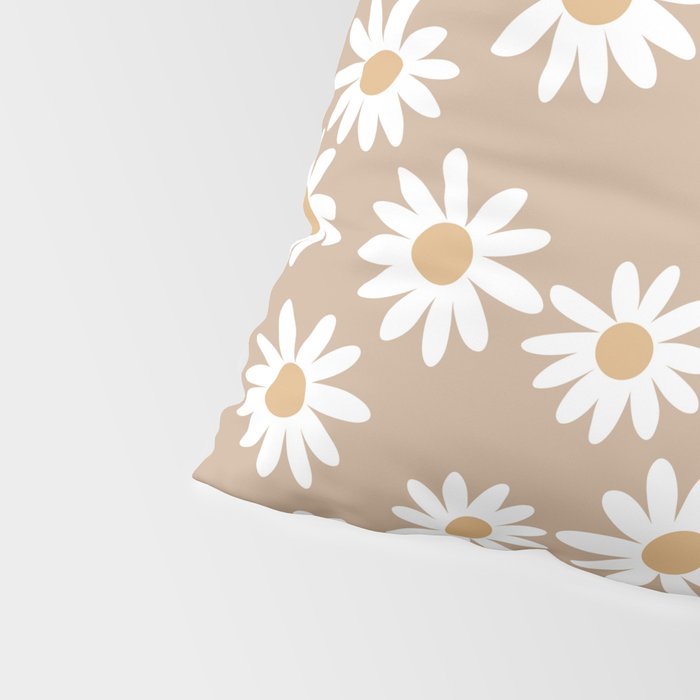 Daisies - daisy floral repeat, daisy flowers, 70s, retro, black, daisy florals camel brown Pillow Sham Gallery Image 4