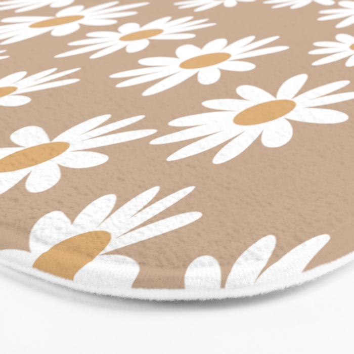 Daisies - daisy floral repeat, daisy flowers, 70s, retro, black, daisy florals camel brown Bath Mat Gallery Image 3