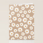 Daisies - daisy floral repeat, daisy flowers, 70s, retro, black, daisy florals camel brown Stationery Card Gallery Image 2
