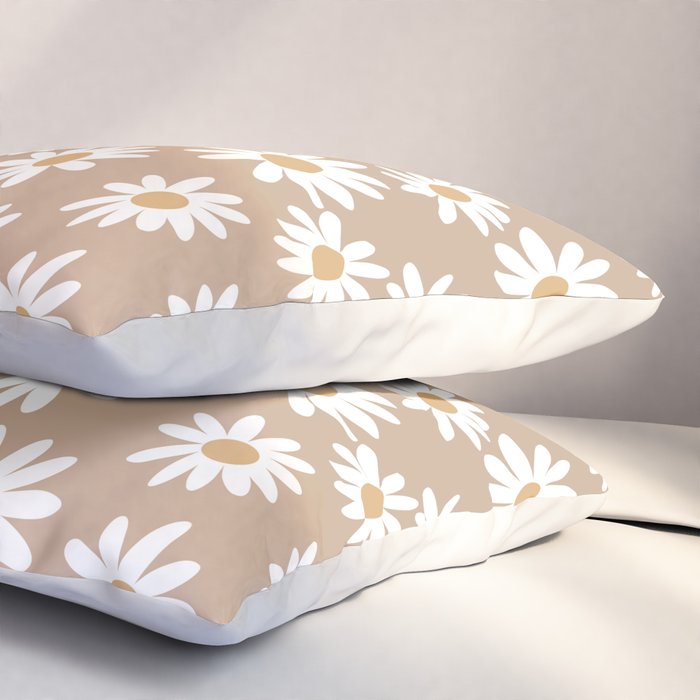 Daisies - daisy floral repeat, daisy flowers, 70s, retro, black, daisy florals camel brown Pillow Sham Gallery Image 3