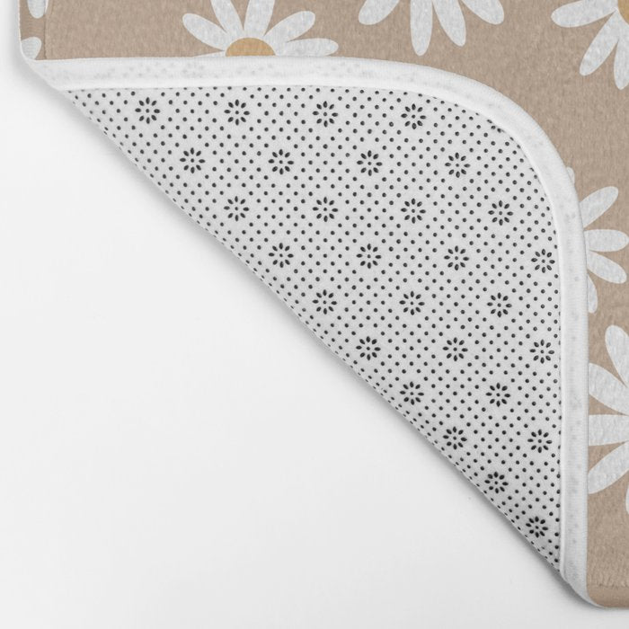 Daisies - daisy floral repeat, daisy flowers, 70s, retro, black, daisy florals camel brown Bath Mat Gallery Image 2