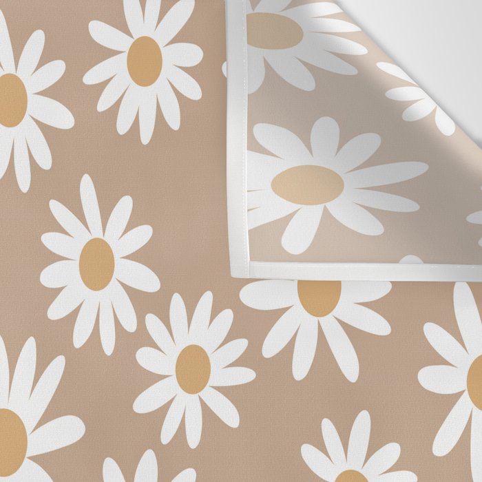 Daisies - daisy floral repeat, daisy flowers, 70s, retro, black, daisy florals camel brown Wall Tapestry Gallery Image 3