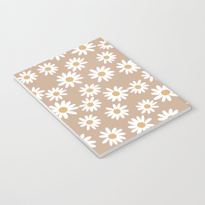 Daisies - daisy floral repeat, daisy flowers, 70s, retro, black, daisy florals camel brown Notebook Gallery Image 3