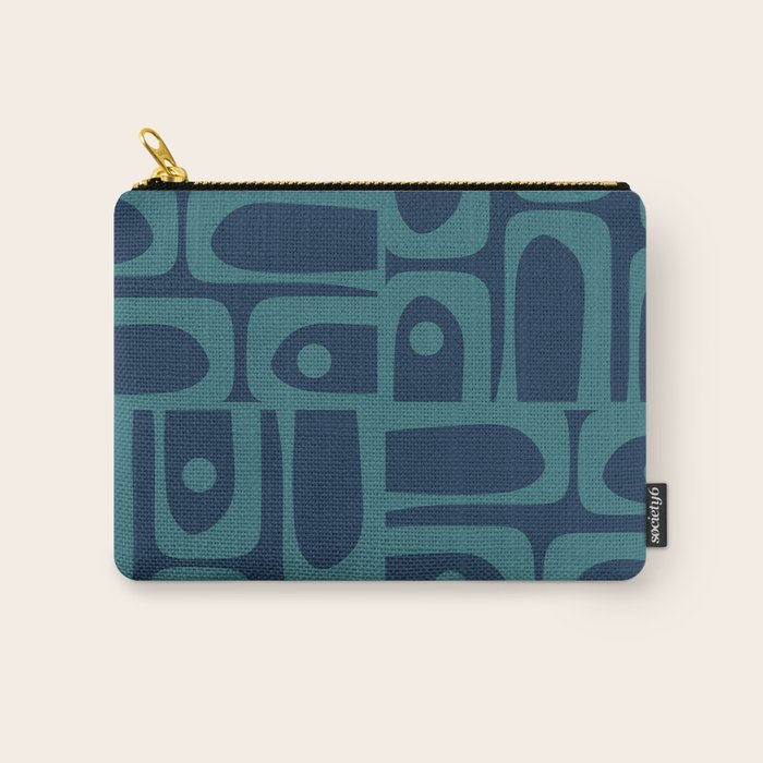 Mid Century Modern Piquet Retro Abstract Multi Pattern in Teal and Navy Blue Carry All Pouch Gallery Image 1