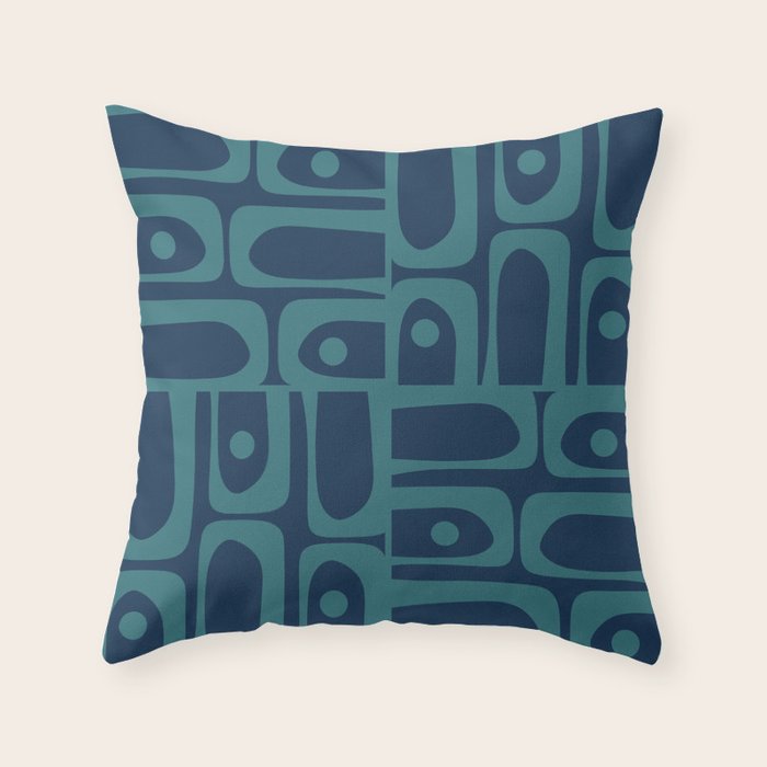 Mid Century Modern Piquet Retro Abstract Multi Pattern in Teal and Navy Blue Throw Pillow Gallery Image 1