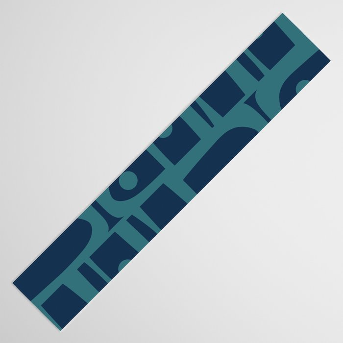 Mid Century Modern Piquet Retro Abstract Multi Pattern in Teal and Navy Blue Table Runner Gallery Image 3