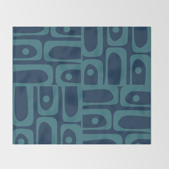 Mid Century Modern Piquet Retro Abstract Multi Pattern in Teal and Navy Blue Throw Blanket Gallery Image 2
