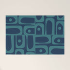 Mid Century Modern Piquet Retro Abstract Multi Pattern in Teal and Navy Blue Welcome Mat Gallery Image 1