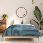 Mid Century Modern Piquet Retro Abstract Multi Pattern in Teal and Navy Blue Comforter Gallery Image 3