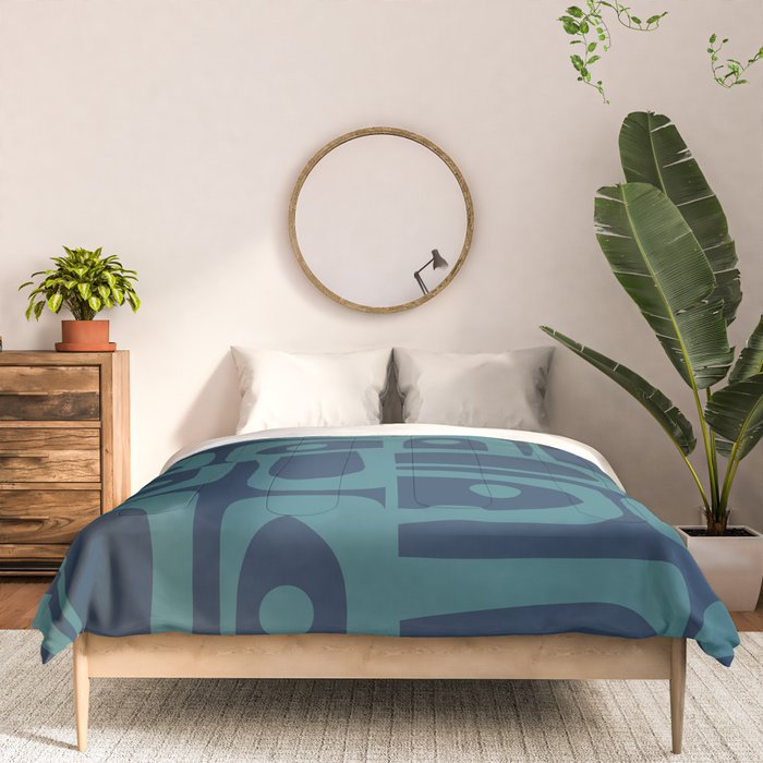 Mid Century Modern Piquet Retro Abstract Multi Pattern in Teal and Navy Blue Comforter Gallery Image 3