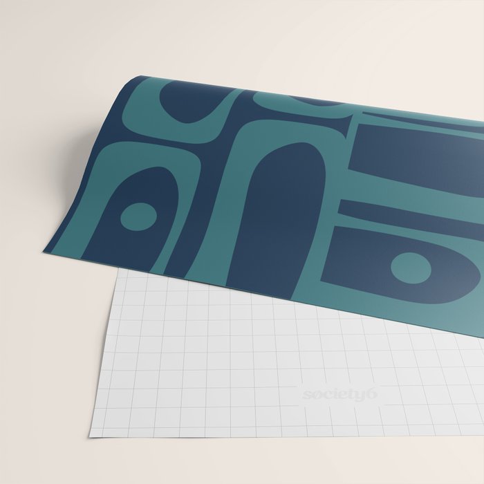 Mid Century Modern Piquet Retro Abstract Multi Pattern in Teal and Navy Blue Wrapping Paper Gallery Image 2