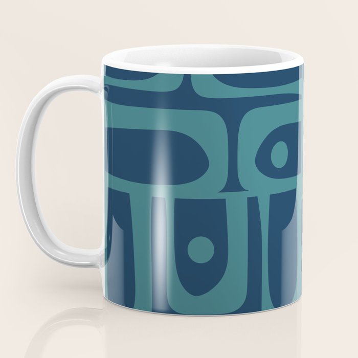 Mid Century Modern Piquet Retro Abstract Multi Pattern in Teal and Navy Blue Coffee Mug Gallery Image 3