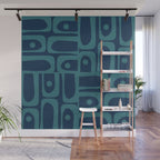 Mid Century Modern Piquet Retro Abstract Multi Pattern in Teal and Navy Blue Wall Mural Gallery Image 1