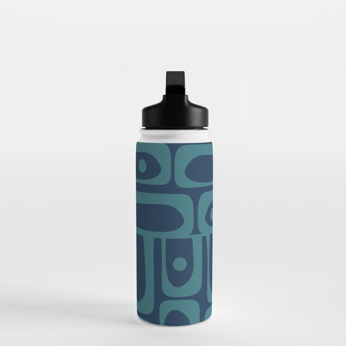 Mid Century Modern Piquet Retro Abstract Multi Pattern in Teal and Navy Blue Water Bottle Gallery Image 3
