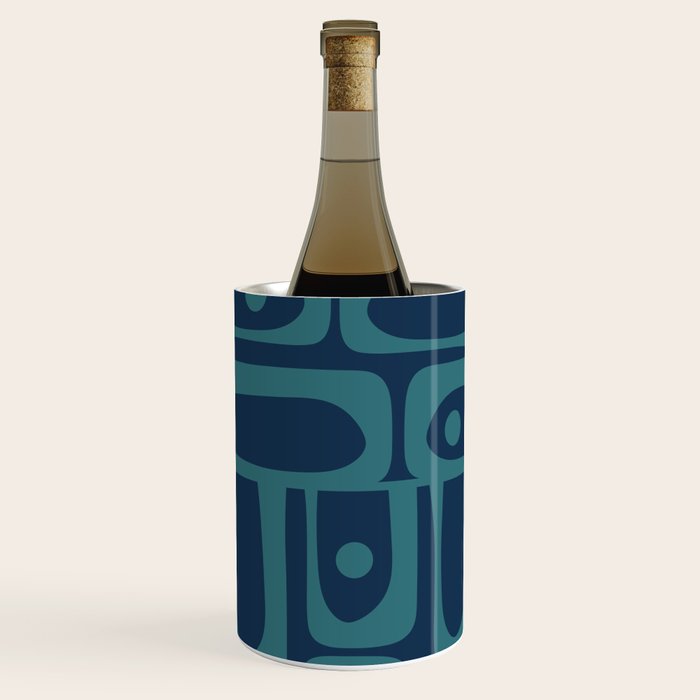 Mid Century Modern Piquet Retro Abstract Multi Pattern in Teal and Navy Blue Wine Chiller Gallery Image 2