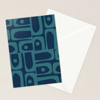 Mid Century Modern Piquet Retro Abstract Multi Pattern in Teal and Navy Blue Stationery Card Gallery Image 2
