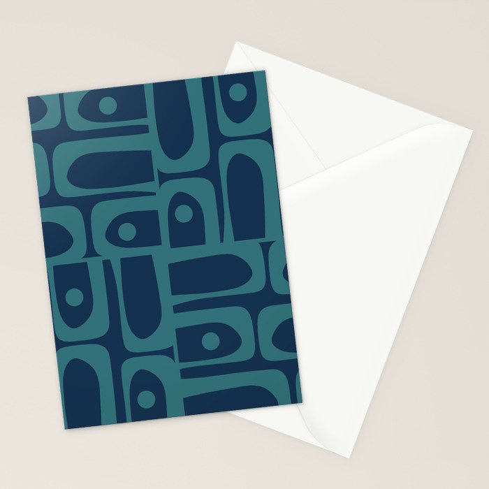 Mid Century Modern Piquet Retro Abstract Multi Pattern in Teal and Navy Blue Stationery Card Gallery Image 2