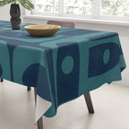 Mid Century Modern Piquet Retro Abstract Multi Pattern in Teal and Navy Blue Tablecloth Gallery Image 3