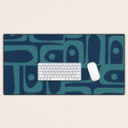 Mid Century Modern Piquet Retro Abstract Multi Pattern in Teal and Navy Blue Desk Mat Gallery Image 1