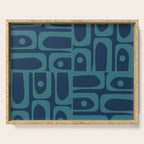 Mid Century Modern Piquet Retro Abstract Multi Pattern in Teal and Navy Blue Serving Tray Gallery Image 1