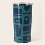 Mid Century Modern Piquet Retro Abstract Multi Pattern in Teal and Navy Blue Travel Mug Gallery Image 1