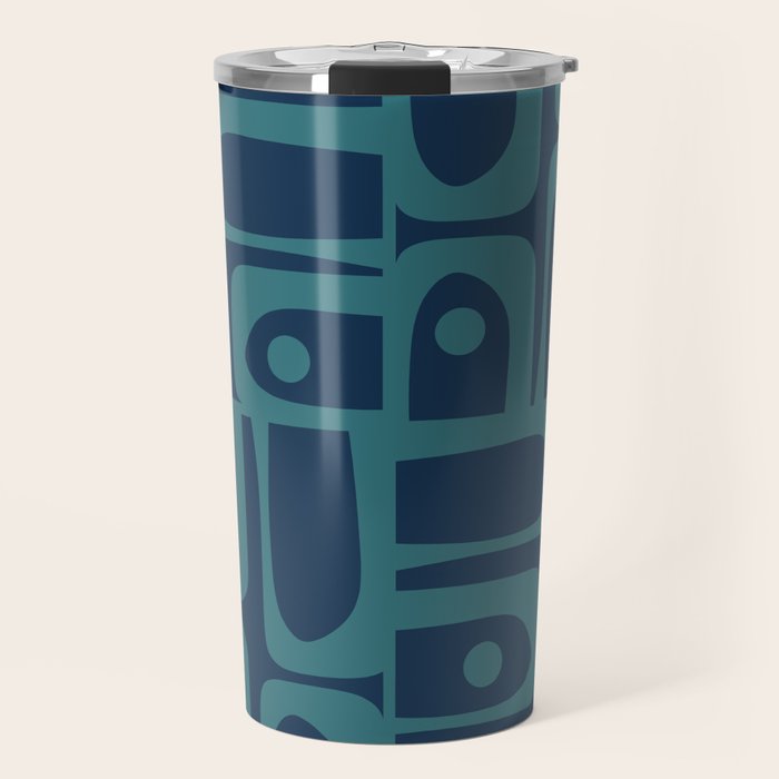 Mid Century Modern Piquet Retro Abstract Multi Pattern in Teal and Navy Blue Travel Mug Gallery Image 1
