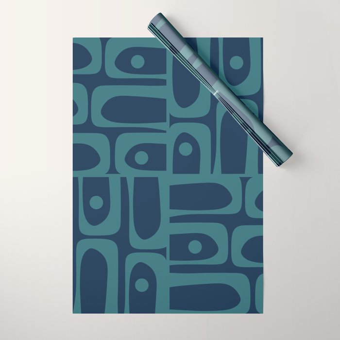 Mid Century Modern Piquet Retro Abstract Multi Pattern in Teal and Navy Blue Wrapping Paper Gallery Image 1