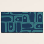 Mid Century Modern Piquet Retro Abstract Multi Pattern in Teal and Navy Blue Desk Mat Gallery Image 3