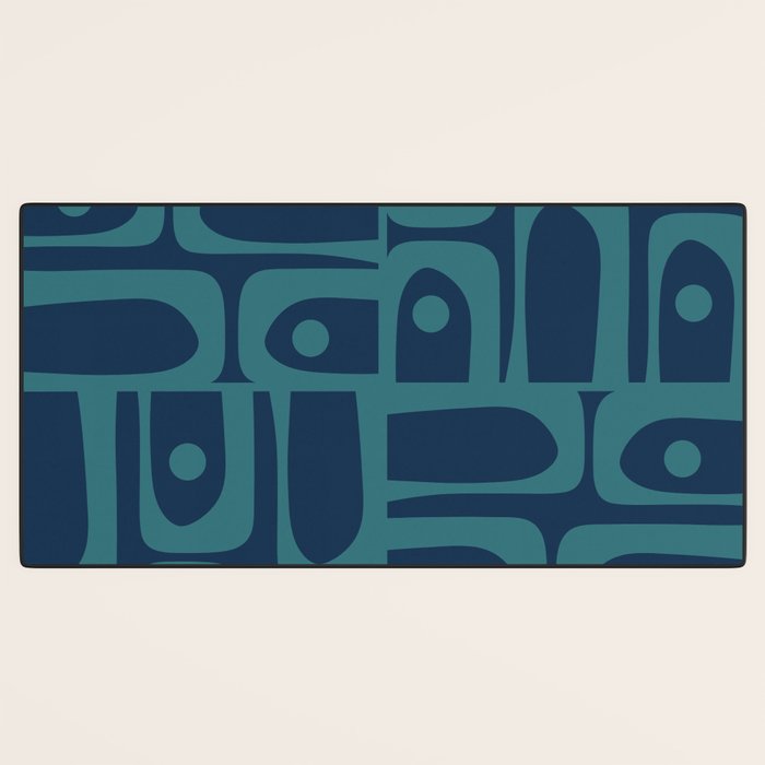 Mid Century Modern Piquet Retro Abstract Multi Pattern in Teal and Navy Blue Desk Mat Gallery Image 3