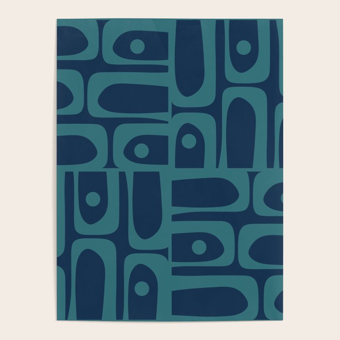 Mid Century Modern Piquet Retro Abstract Multi Pattern in Teal and Navy Blue Poster Gallery Image 1