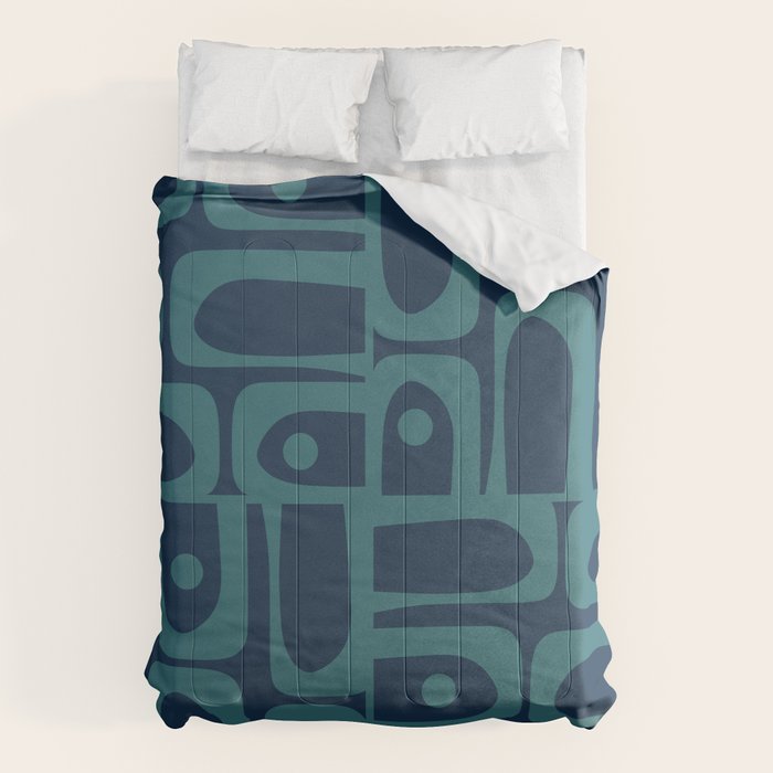 Mid Century Modern Piquet Retro Abstract Multi Pattern in Teal and Navy Blue Comforter Gallery Image 1