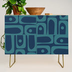 Mid Century Modern Piquet Retro Abstract Multi Pattern in Teal and Navy Blue Credenza Gallery Image 1
