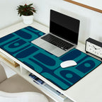 Mid Century Modern Piquet Retro Abstract Multi Pattern in Teal and Navy Blue Desk Mat Gallery Image 2