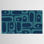 Mid Century Modern Piquet Retro Abstract Multi Pattern in Teal and Navy Blue Tablecloth Gallery Image 2