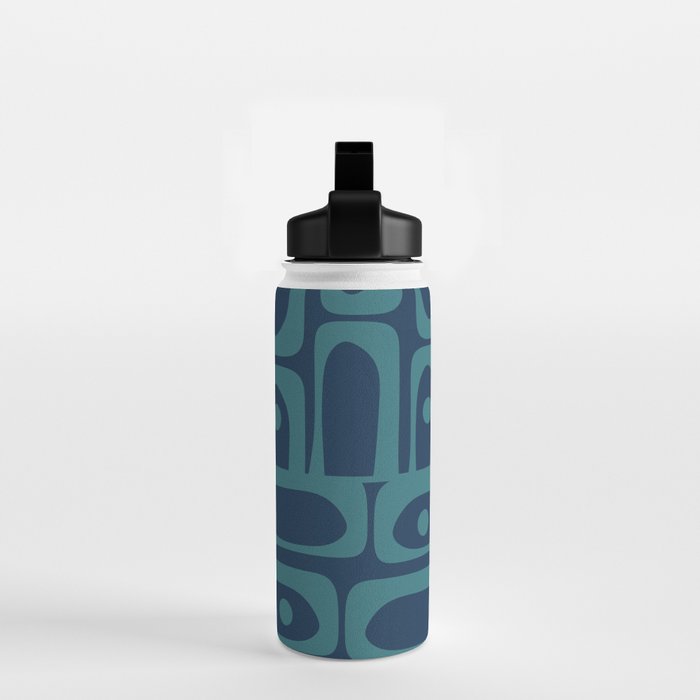 Mid Century Modern Piquet Retro Abstract Multi Pattern in Teal and Navy Blue Water Bottle Gallery Image 2