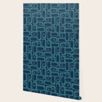 Mid Century Modern Piquet Retro Abstract Multi Pattern in Teal and Navy Blue Wallpaper Gallery Image 2