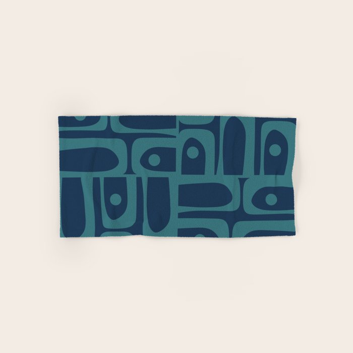 Mid Century Modern Piquet Retro Abstract Multi Pattern in Teal and Navy Blue Bath Towel Gallery Image 1