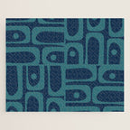 Mid Century Modern Piquet Retro Abstract Multi Pattern in Teal and Navy Blue Jigsaw Puzzle Gallery Image 1