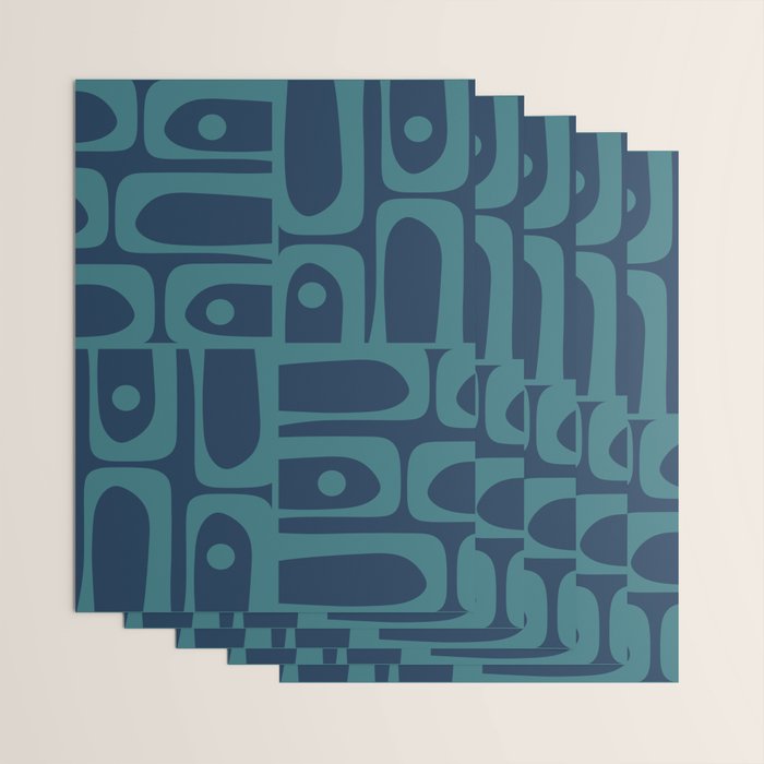 Mid Century Modern Piquet Retro Abstract Multi Pattern in Teal and Navy Blue Wrapping Paper Gallery Image 3